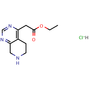 Chemical structure of ethyl 2-{5H,6H,7H,8H-pyrido[3,4-d]pyrimidin-4-yl}acetate hydrochloride , CAS 1187830-52-9, AChemBlock S82718