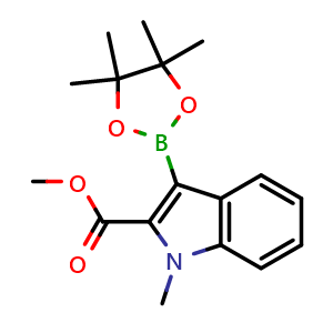 Chemical structure of methyl 1-methyl-3-(4,4,5,5-tetramethyl-1,3,2-dioxaborolan-2-yl)indole-2-carboxylate , CAS 1187591-13-4, AChemBlock S82723