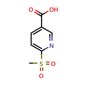 Chemical structure of 6-methanesulfonylpyridine-3-carboxylic acid , CAS 1186663-34-2, AChemBlock S82735