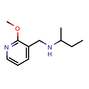 Chemical structure of (butan-2-yl)[(2-methoxypyridin-3-yl)methyl]amine , CAS 1184429-53-5, AChemBlock S82761