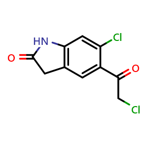 Chemical structure of 6-chloro-5-(2-chloroacetyl)-2,3-dihydro-1H-indol-2-one , CAS 118307-04-3, AChemBlock S82772