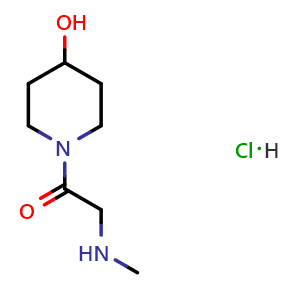 Chemical structure of 1-(4-hydroxypiperidin-1-yl)-2-(methylamino)ethan-1-one hydrochloride , CAS 1181868-02-9, AChemBlock S82779