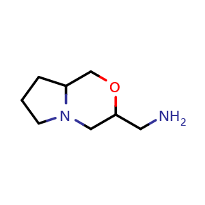 Chemical structure of 1-{hexahydro-1H-pyrrolo[2,1-c][1,4]oxazin-3-yl}methanamine , CAS 1181643-74-2, AChemBlock S82780