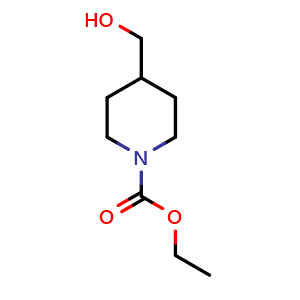 Chemical structure of ethyl 4-(hydroxymethyl)piperidine-1-carboxylate , CAS 118156-56-2, AChemBlock S82781