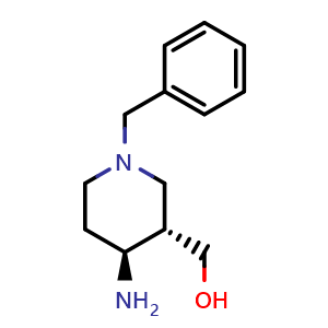 Chemical structure of ((3S,4S)-4-amino-1-benzylpiperidin-3-yl)methanol , CAS 1177198-30-9, AChemBlock S82827