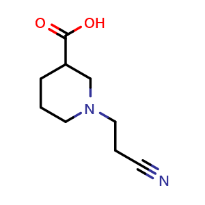 Chemical structure of 1-(2-Cyanoethyl)piperidine-3-carboxylic acid , CAS 1176667-26-7, AChemBlock S82831