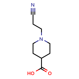 Chemical structure of 1-(2-Cyanoethyl)piperidine-4-carboxylic acid , CAS 1176018-48-6, AChemBlock S82835