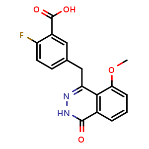 Chemical structure of 2-Fluoro-5-((8-methoxy-4-oxo-3,4-dihydrophthalazin-1-yl)methyl)benzoic acid , CAS 1174044-71-3, AChemBlock S82852