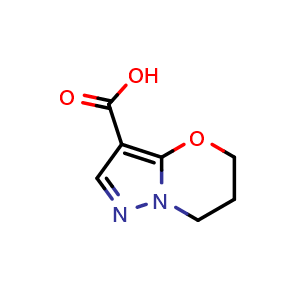 Chemical structure of 5H,6H,7H-pyrazolo[3,2-b][1,3]oxazine-3-carboxylic acid , CAS 1173003-61-6, AChemBlock S82864