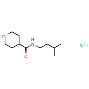 Chemical structure of N-(3-methylbutyl)piperidine-4-carboxamide hydrochloride , CAS 1172804-95-3, AChemBlock S82867
