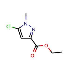 Chemical structure of ethyl 5-chloro-1-methyl-pyrazole-3-carboxylate , CAS 1172229-72-9, AChemBlock S82878