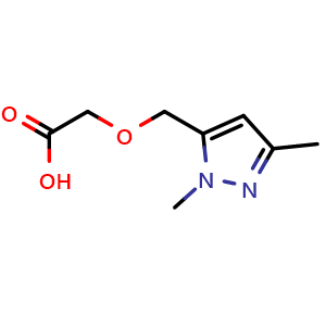 Chemical structure of 2-[(1,3-dimethyl-1H-pyrazol-5-yl)methoxy]acetic acid , CAS 1171516-82-7, AChemBlock S82888