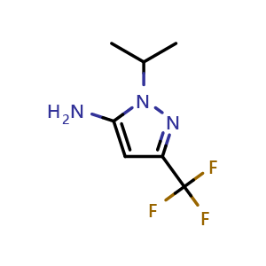Chemical structure of 1-(propan-2-yl)-3-(trifluoromethyl)-1H-pyrazol-5-amine , CAS 1171326-79-6, AChemBlock S82892