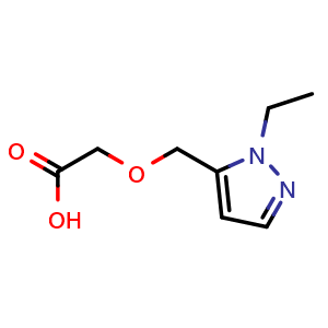 Chemical structure of 2-[(1-ethyl-1H-pyrazol-5-yl)methoxy]acetic acid , CAS 1170618-15-1, AChemBlock S82904