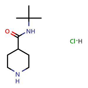 Chemical structure of N-tert-butylpiperidine-4-carboxamide hydrochloride , CAS 1170056-07-1, AChemBlock S82912