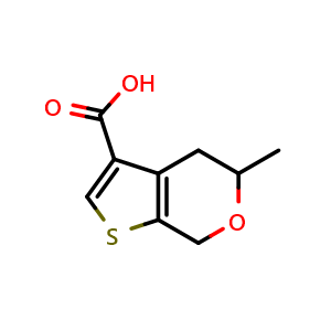 Chemical structure of 5-methyl-4H,5H,7H-thieno[2,3-c]pyran-3-carboxylic acid , CAS 1169491-35-3, AChemBlock S82917