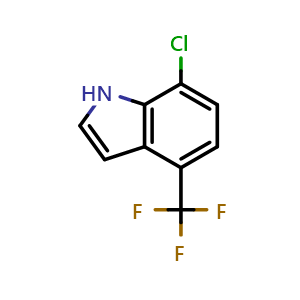 Chemical structure of 7-chloro-4-(trifluoromethyl)-1H-indole , CAS 1167055-96-0, AChemBlock S82937