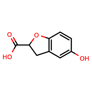 Chemical structure of 5-hydroxy-2,3-dihydro-1-benzofuran-2-carboxylic acid , CAS 1163729-43-8, AChemBlock S82953
