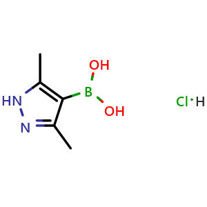 Chemical structure of 3,5-dimethyl-1H-pyrazol-4-ylboronic acid hydrochloride , CAS 1162262-39-6, AChemBlock S82958