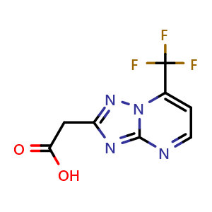 Chemical structure of 2-[7-(trifluoromethyl)-[1,2,4]triazolo[1,5-a]pyrimidin-2-yl]acetic acid , CAS 1160245-89-5, AChemBlock S82983