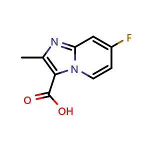 Chemical structure of 7-fluoro-2-methylimidazo[1,2-a]pyridine-3-carboxylic acid , CAS 1159831-72-7, AChemBlock S82990
