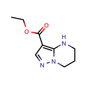 Chemical structure of ethyl 4H,5H,6H,7H-pyrazolo[1,5-a]pyrimidine-3-carboxylate , CAS 115931-38-9, AChemBlock S83018