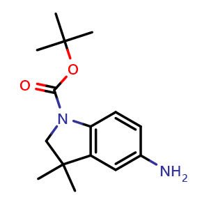 Chemical structure of tert-butyl 5-amino-3,3-dimethyl-2,3-dihydro-1H-indole-1-carboxylate , CAS 1158745-53-9, AChemBlock S83026