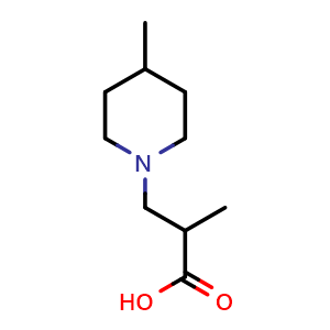 Chemical structure of 2-MEthyl-3-(4-methylpiperidin-1-yl)propanoic acid , CAS 1155945-69-9, AChemBlock S83089