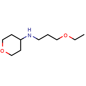 Chemical structure of N-(3-ethoxypropyl)oxan-4-amine , CAS 1154887-75-8, AChemBlock S83104