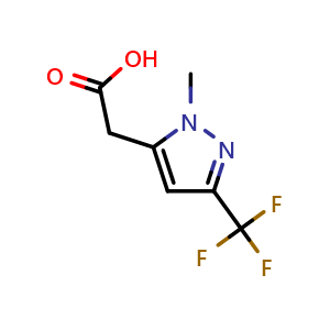 Chemical structure of 2-[1-methyl-3-(trifluoromethyl)-1H-pyrazol-5-yl]acetic acid , CAS 1154762-97-6, AChemBlock S83105