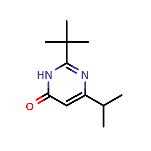 Chemical structure of 2-tert-butyl-6-(propan-2-yl)-3,4-dihydropyrimidin-4-one , CAS 1153296-66-2, AChemBlock S83130