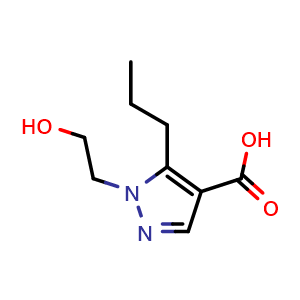 Chemical structure of 1-(2-hydroxyethyl)-5-propyl-1H-pyrazole-4-carboxylic acid , CAS 1152555-04-8, AChemBlock S83149