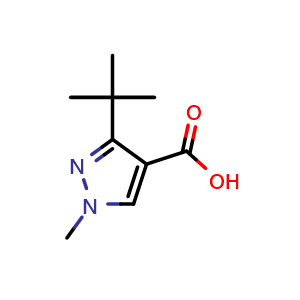Chemical structure of 3-tert-butyl-1-methyl-1H-pyrazole-4-carboxylic acid , CAS 1152548-57-6, AChemBlock S83151