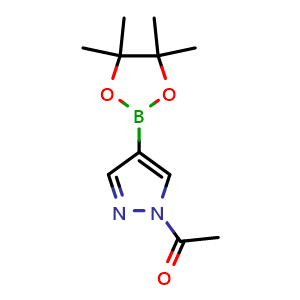 Chemical structure of 1-[4-(tetramethyl-1,3,2-dioxaborolan-2-yl)-1H-pyrazol-1-yl]ethan-1-one , CAS 1150561-76-4, AChemBlock S83160