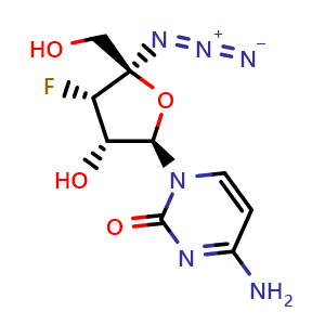 Chemical structure of 4-amino-1-[(2R,3S,4S,5R)-5-azido-4-fluoro-3-hydroxy-5-(hydroxymethyl)tetrahydrofuran-2-yl]pyrimidin-2-one , CAS 1145869-46-0, AChemBlock S83182