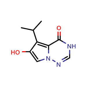 Chemical structure of 6-hydroxy-5-(propan-2-yl)-3H,4H-pyrrolo[2,1-f][1,2,4]triazin-4-one , CAS 1142189-21-6, AChemBlock S83195