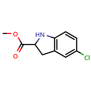 Chemical structure of methyl 5-chloro-2,3-dihydro-1H-indole-2-carboxylate , CAS 113896-03-0, AChemBlock S83204