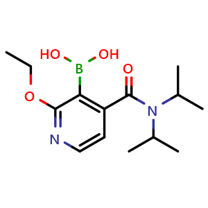 Chemical structure of (4-(diisopropylcarbamoyl)-2-ethoxypyridin-3-yl)boronic acid , CAS 1131735-94-8, AChemBlock S83246