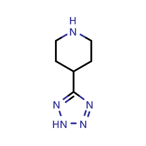 Chemical structure of 4-(2H-1,2,3,4-tetrazol-5-yl)piperidine , CAS 112626-97-8, AChemBlock S83284