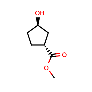 Chemical structure of methyl (1R,3R)-3-hydroxycyclopentanecarboxylate , CAS 1124175-25-2, AChemBlock S83295