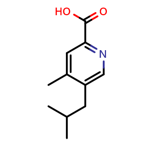 Chemical structure of 4-methyl-5-(2-methylpropyl)pyridine-2-carboxylic acid , CAS 1122090-36-1, AChemBlock S83304
