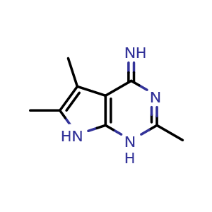 Chemical structure of 2,5,6-trimethyl-1H,4H,7H-pyrrolo[2,3-d]pyrimidin-4-imine , CAS 111601-38-8, AChemBlock S83317