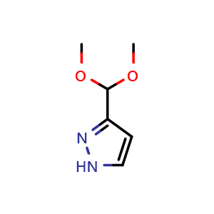 Chemical structure of 3-(dimethoxymethyl)-1H-pyrazole , CAS 111573-59-2, AChemBlock S83319