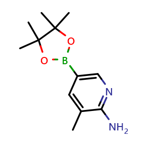 Chemical structure of 3-methyl-5-(4,4,5,5-tetramethyl-[1,3,2]dioxaborolan-2-yl)-pyridin-2-ylamine , CAS 1111637-91-2, AChemBlock S83331