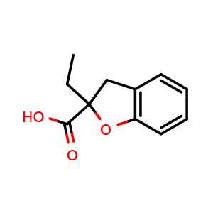 Chemical structure of 2-ethyl-2,3-dihydro-1-benzofuran-2-carboxylic acid , CAS 111080-50-3, AChemBlock S83334