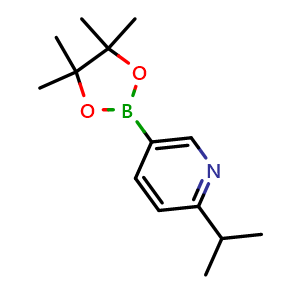 Chemical structure of 2-propan-2-yl-5-(4,4,5,5-tetramethyl-1,3,2-dioxaborolan-2-yl)pyridine , CAS 1105665-37-9, AChemBlock S83357
