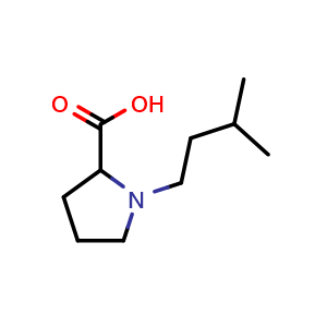 Chemical structure of 1-(3-methylbutyl)pyrrolidine-2-carboxylic acid , CAS 1105057-50-8, AChemBlock S83369