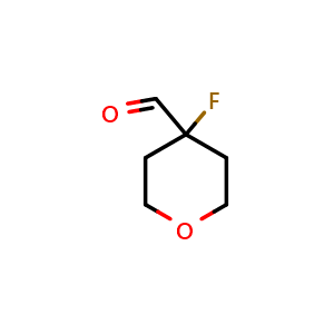 Chemical structure of 4-fluorooxane-4-carbaldehyde , CAS 1104606-33-8, AChemBlock S83373