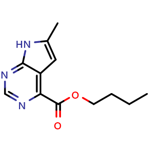 Chemical structure of butyl 6-methyl-7H-pyrrolo[2,3-d]pyrimidine-4-carboxylate , CAS 1095822-84-6, AChemBlock S83408