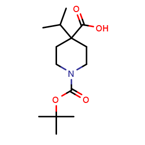 Chemical structure of 1-tert-butoxycarbonyl-4-isopropyl-piperidine-4-carboxylic acid , CAS 1093396-57-6, AChemBlock S83437